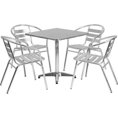 Flash Furniture® Square Aluminum Outdoor Dining Table Set w/ 4 Slat Back Chairs