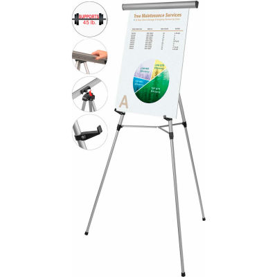 MasterVision 3-Leg Heavy-Duty Telescoping Display Easel, Silver