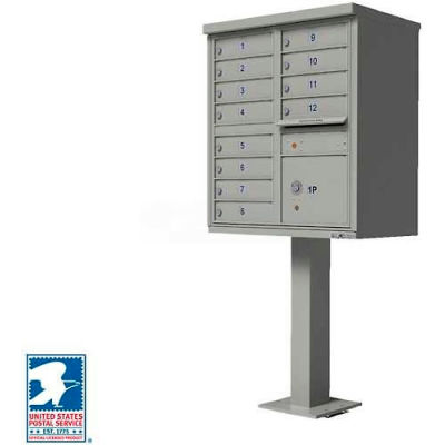 Vital Cluster Box Unit, 12 Mailboxes, 1 Parcel Locker, Postal Grey