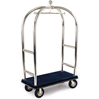 Forbes Birdcage Bellman Cart 2523-BL-BK Stainless, Blue Carpet, Black Bumper, 8" Pneumatic