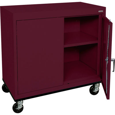 Sandusky Mobile Work Height Storage Cabinet TA11361830 Double Door - 36x18x30, Burgundy