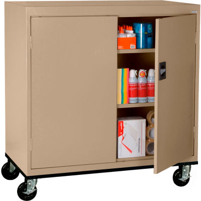 Sandusky Mobile Work Height Storage Cabinet TA2R462442 Double Door - 46x24x48, Sand