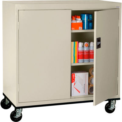 Sandusky Mobile Work Height Storage Cabinet TA2R462442 Double Door - 46x24x48, Putty