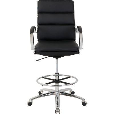 Interion® Modern Ribbed Executive Stool - Leather - Mid Back - Black