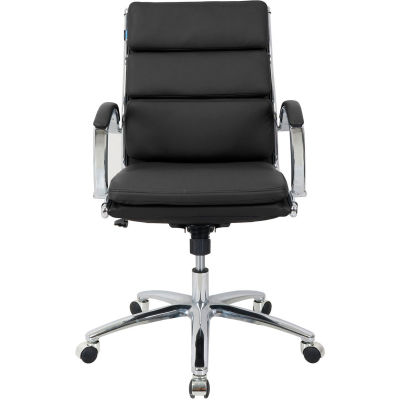 Interion® Modern Ribbed Executive Chair - Leather - Mid Back - Black