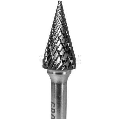 Grobet Pointed Cone Carbide Burr 32.747SY, Bear Cut, 1/4" Shank DIA, 2-1/2" OAL