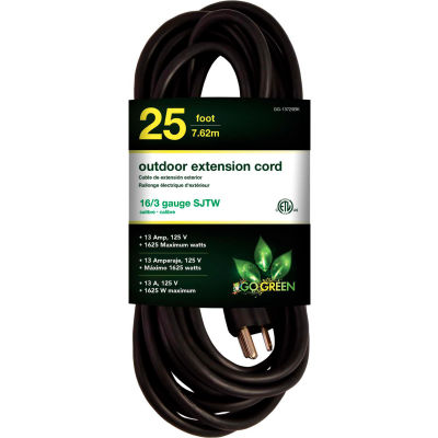 GoGreen Power, GG-13725BK, 25 Ft. 16/3 Heavy Duty Extension Cord - Black