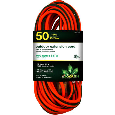 GoGreen Power, GG-13750, 50 Ft Extension Cord - Orange/Green