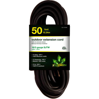 GoGreen Power, GG-13750BK, 50 Ft Extension Cord - Black