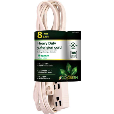 GoGreen Power, GG-19608, 3 Outlet 8 Ft Extension Cord - Right Angle Plug
