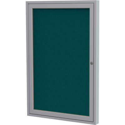 Ghent Enclosed Bulletin Board - 1 Door - Blue Fabric w/Silver Frame - 36" x 30"