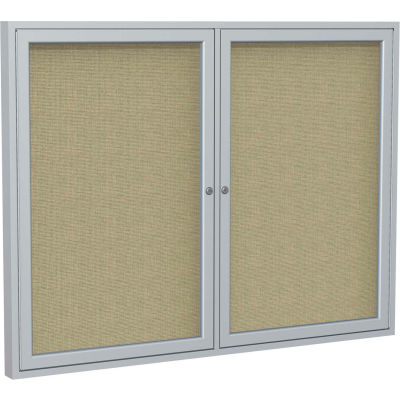 Ghent Enclosed Bulletin Board - 2 Door - Beige Fabric w/Silver Frame - 36" x 60"