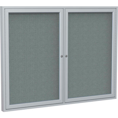 Ghent Enclosed Bulletin Board - 2 Door - Gray Fabric w/Silver Frame - 48" x 60"