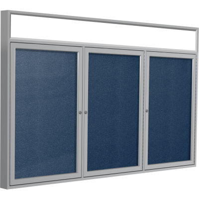Ghent Enclosed Vinyl Bulletin Board - Outdoor - Illuminated Header - Navy - 4' x 8'