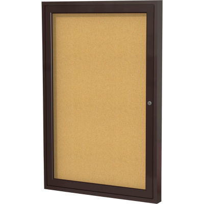 Ghent Enclosed Bulletin Board - 1 Door - Natural Cork w/Bronze Frame ...