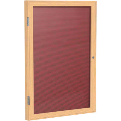 Ghent Enclosed Letter Board - 1 Door - Burgundy Letterboard w/Oak Frame - 36" x 24"
