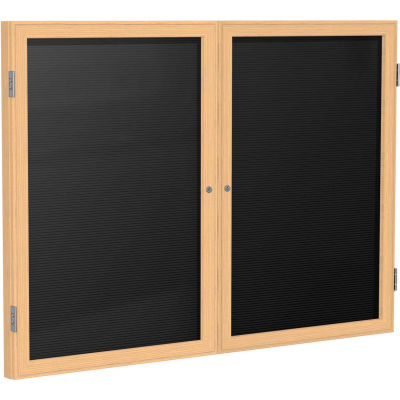 Ghent Enclosed Letter Board - 2 Door - Black Letterboard w/Oak Frame - 48" x 60"