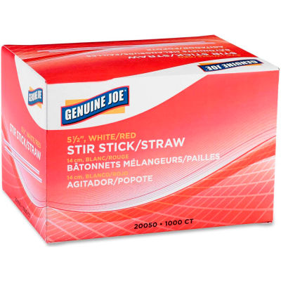 Genuine Joe Stirrers, 5-1/2"L, Plastic, 1,000/Box, White/Red
