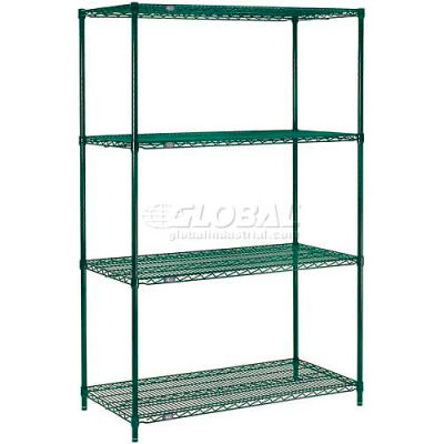 Nexel® Poly-Green®, 4 Tier, Wire Shelving Starter Unit, 36"W x 24"D x 63"H