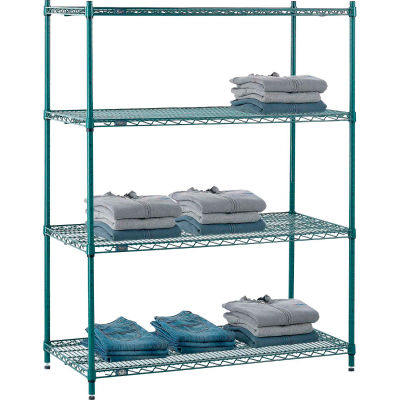 Nexel® Poly-Green®, 4 Tier, Wire Shelving Starter Unit, 48"W x 21"D x 63"H
