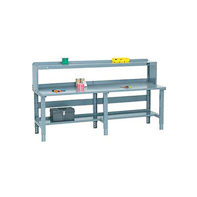 Global Industrial™ Extra Long Workbench w/ Steel Square Edge Top & Riser, 96"W x 36"D, Gray
