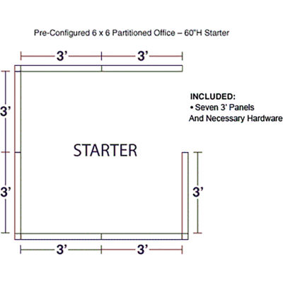 Interion® Pre-Configured Office Cubicle - 6'W x 6'D x 60"H - Starter Kit - Blue