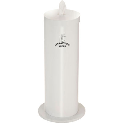 Glaro Floor Standing Sanitary Wipe Disp.,w/Logo, White w/One Roll of Antibac. Wipes-F1027-S-WH