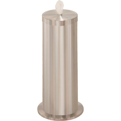 Glaro Floor Standing Sanitary Wipe Disp., Satin Aluminum w/One Roll of Antibac. Wipes-F1027-SA