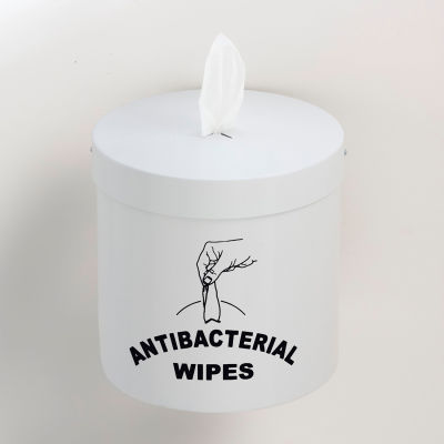 Glaro Wall Mount Sanitary Wipe Disp., w/Logo, White w/One Roll of Antibac. Wipes-W1015-S-WH