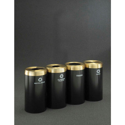 Glaro Value Recyclepro 4 Unit Hunter Green/Satin Brass (4) 41 Gallon Bottle/Paper/Waste/Can - 2042-4