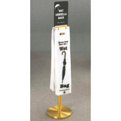 Floor Standing Satin Brass Wet Umbrella Bag Holder With Optional Sign Mount