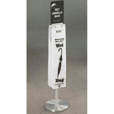 Floor Standing Satin Aluminum Wet Umbrella Bag Holder With Optional Sign Mount