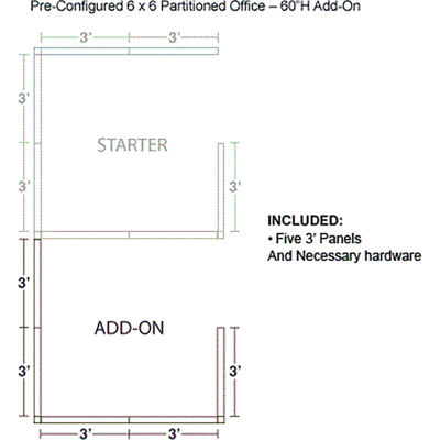 Interion® Pre-Configured Office Cubicle - 6'W x 6'D x 60"H - Add-On Kit - Blue