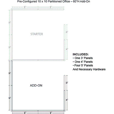 Interion® Pre-Configured Office Cubicle - 10'W x 10'D x 60"H - Add-On Kit - Blue