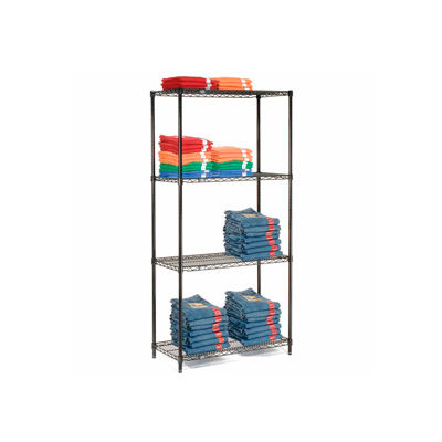 Nexel® Black Epoxy, 4 Tier, Wire Shelving Starter Unit, 36"W x 18"D x 74"H