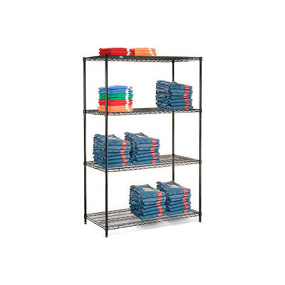 Nexel® Black Epoxy, 4 Tier, Wire Shelving Starter Unit, 48"W x 18"D x 74"H