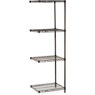 Nexel® Black Epoxy, 4 Tier, Wire Shelving Add-On Unit, 48"W x 18"D x 74"H