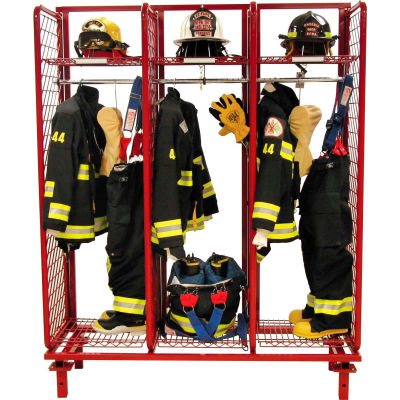 Red Rack™ Freestanding Gear Storage Rack Locker, Single Sided, Three 24" Sections, Red