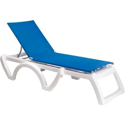 Grosfillex® Calypso Sling Chaise - Blue Sling / White Frame (Sold in Pk. Qty 2) - Pkg Qty 2