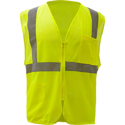 GSS Safety 1001 Standard Class 2 Mesh Zipper Safety Vest, Lime, XL