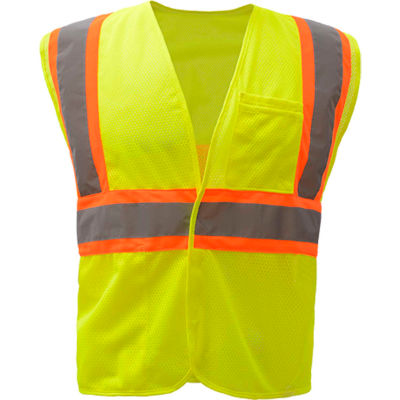 GSS Safety 1007 Standard Class 2 Two Tone Mesh Hook & Loop Safety Vest, Lime, Large