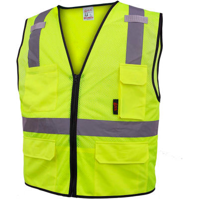 GSS Safety 1505 Multi-Purpose Class 2 Mesh Zipper 6 Pockets Safety Vest, Lime, 2XL