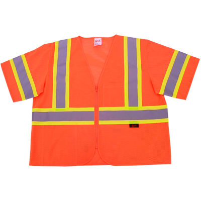 GSS Safety 2006 Standard Class 3 Two Tone Mesh Zipper Safety Vest, Orange, Medium