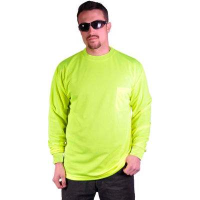 GSS Safety 5503 Moisture Wicking Long Sleeve Safety T-Shirt with Chest Pocket, Lime, 4XL