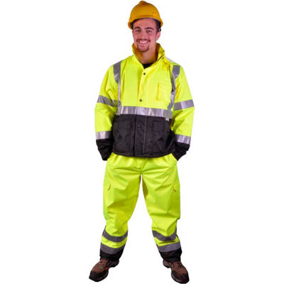 GSS Safety 6803 Class E Premium Waterproof Rain Pants, Lime with Black Bottom, L/XL
