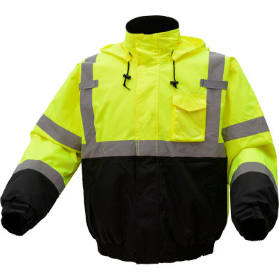GSS Safety Hi-Visibility Class 3 Waterproof Quilt-Lined Bomber Jacket, Lime/Black, L
