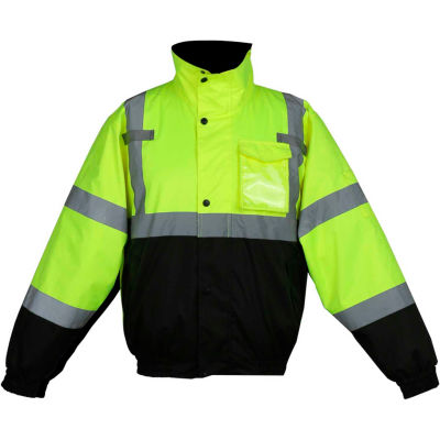 GSS Safety Hi-Visibility Class 3 3-In-1 Waterproof Bomber Jacket W/Fleece Lining, Lime/Black, 2XL
