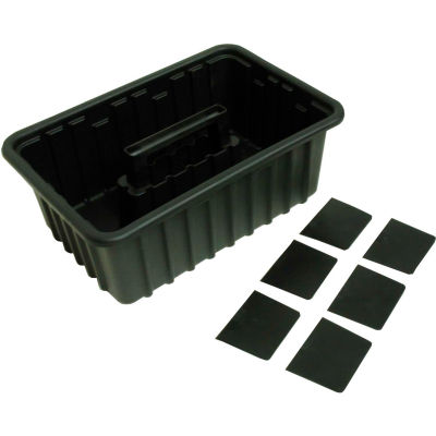 Homak HA01016116 Plastic Tote w/6 Dividers, Black