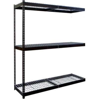 Rivetwell Double Rivet Boltless Shelving 60"W x 18"D x 84"H 3 Levels Add-on W/Wire Decking Black