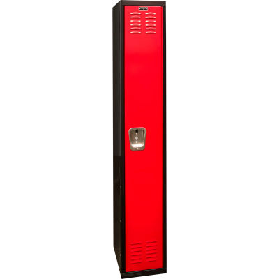 Hallowell Single Tier 1 Door Black Tie Steel Locker, 12"Wx18"Dx72"H, Black/Red, Assembled